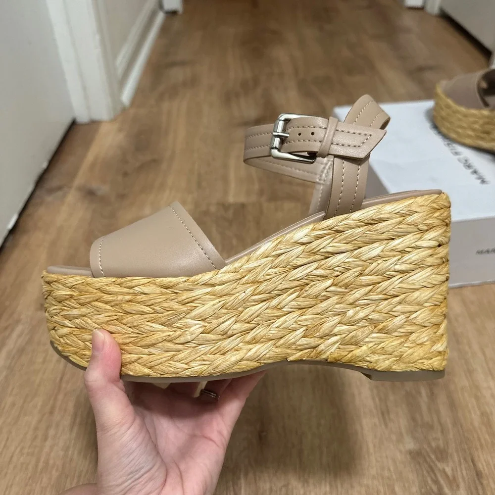 Marc Fisher | Tan Burian Espadrille Platform Wedge Ankle Strap Sandals‎